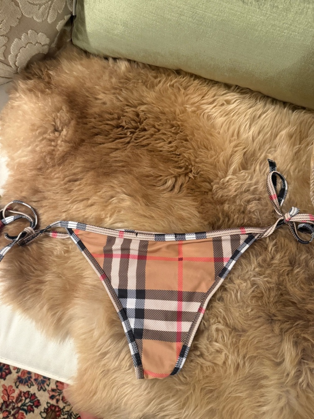 Burberry Beige Plaid Triangle String Bikini Set - Picture 7 of 10